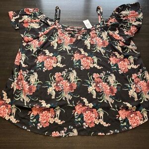 Torrid 4X Cold Shoulder Floral Leopard Blouse NWT Plus Size Flutter Sleeve